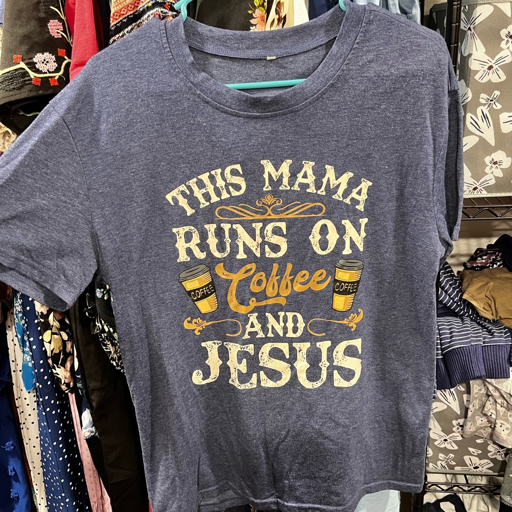 Women's Blue Graphic Tee - Coffee And Jesus